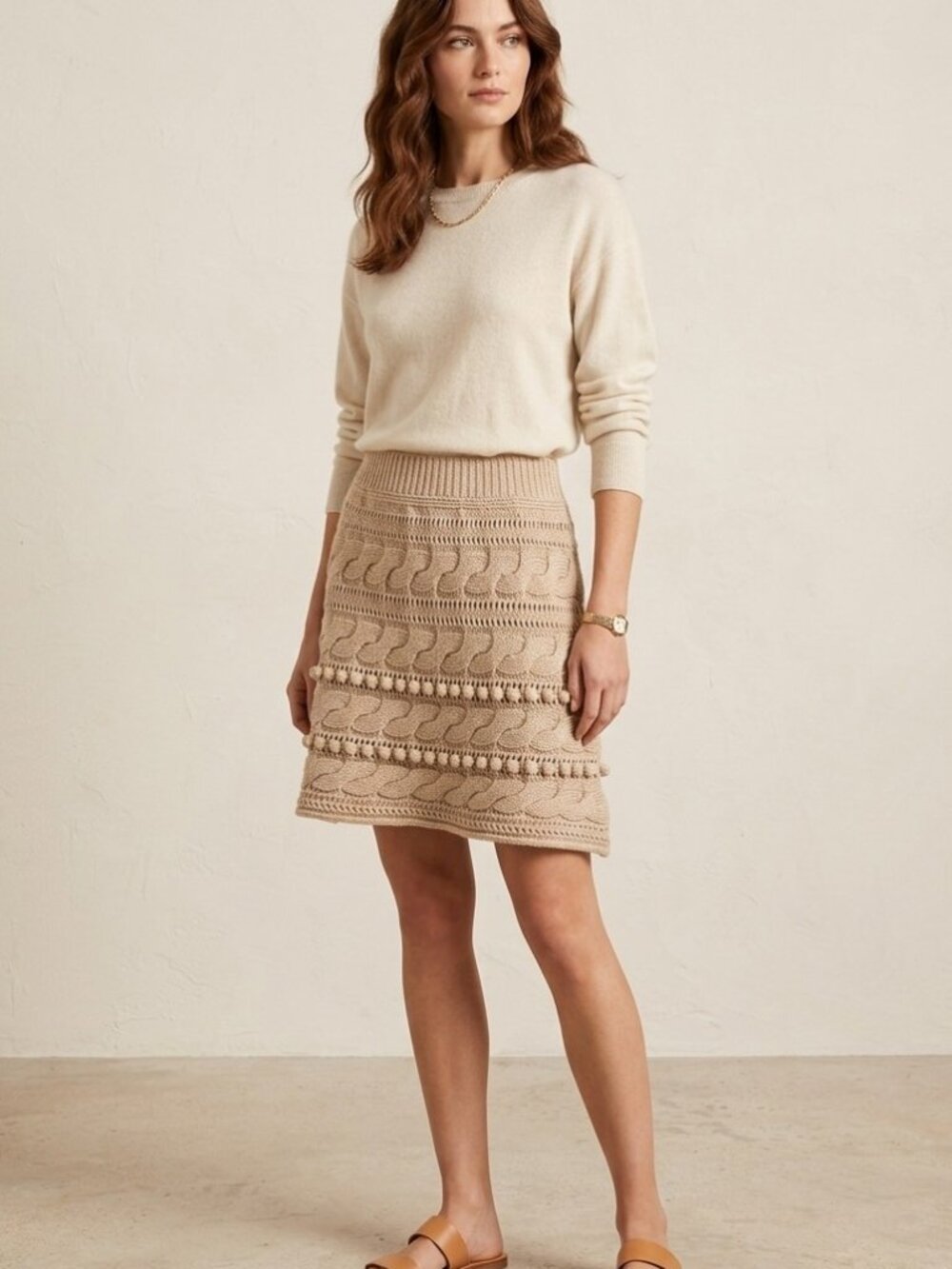 Opening Ceremony 100% Wool Cable Knit Bobble Mini Skirt Beige Cream S
